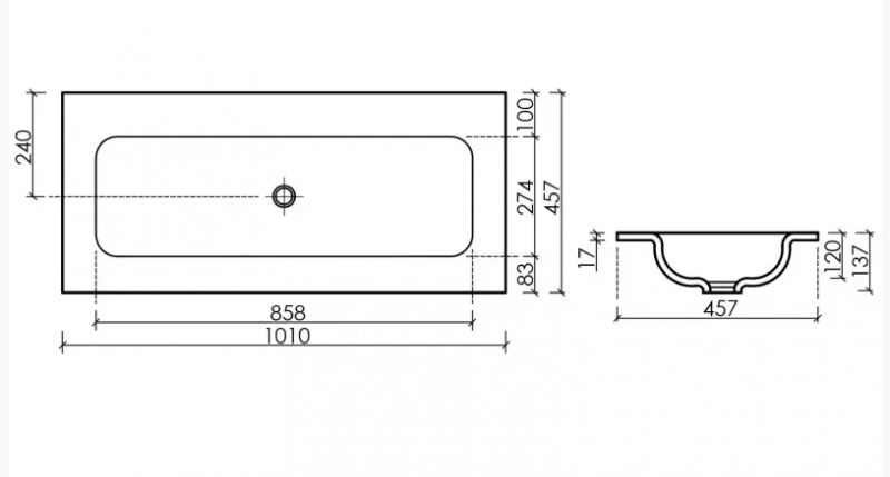 Раковина Ceramica Nova Element CN7013wx, 1010*457*137, БЕЗ ОТВЕРСТИЯ ПОД СМЕСИТЕЛЬ, цвет белый