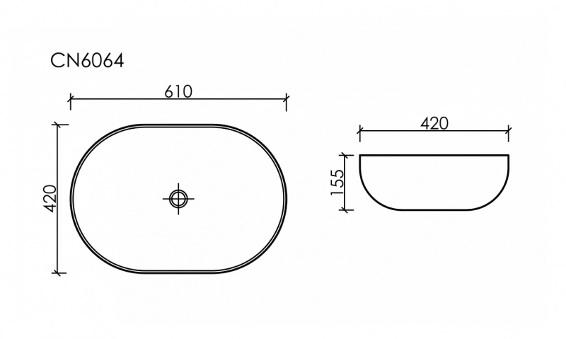 Умывальник чаша накладная овальная со сливом переливом CN6064 Element 610*420*155мм