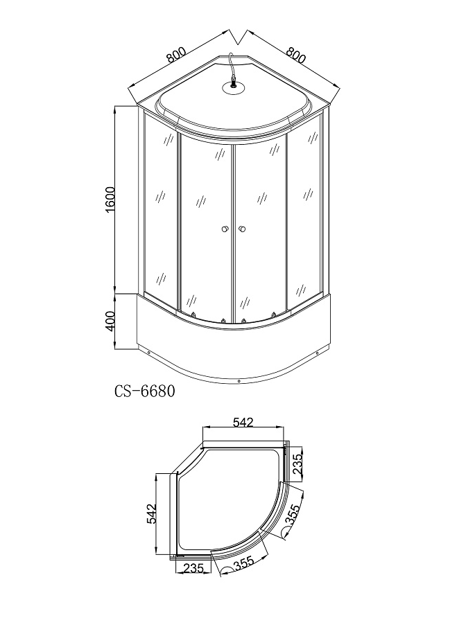 Душевая кабина Loranto CS-6680G 80х80х215, выс поддон 40 см, черн стенки