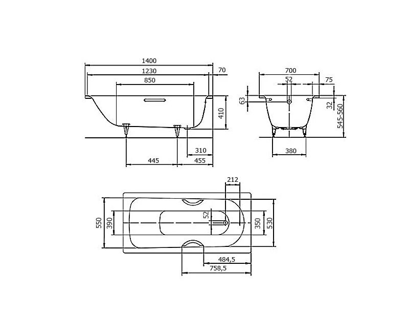 Стальная ванна Kaldewei Saniform Plus 140x70 standard mod. 360-1