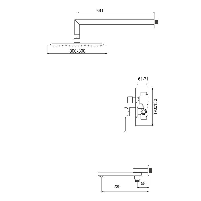 Душевая система встраив д/ванн (сатин зол)*4 G7117-3 Gappo