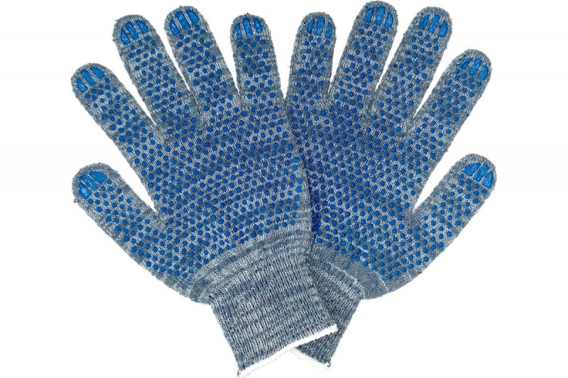 Перчатки с ПВХ 5-и нит. 7/10 класс, серые/белые/синие