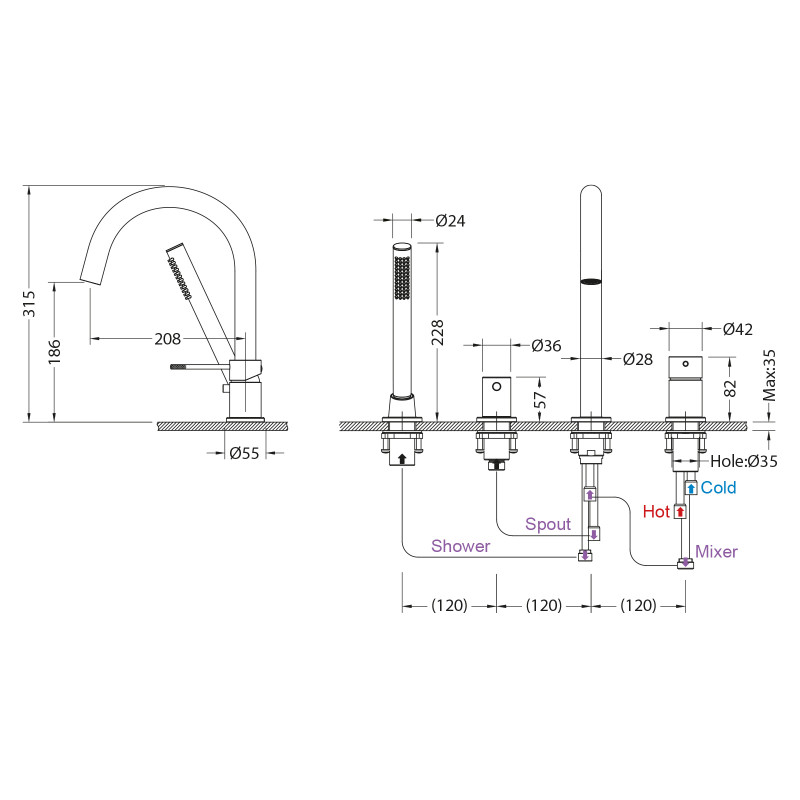 Смеситель для ванны врезной Saona 2320/17Y Золото матовое Timo