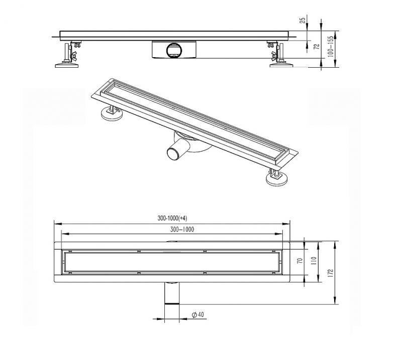 Водоотводящий металлический желоб AZARIO 360° 700 мм D40(50) под плитку
