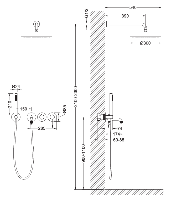 Душ. система SX-2348/18SM TIMO Saona черное золото (встроенная)