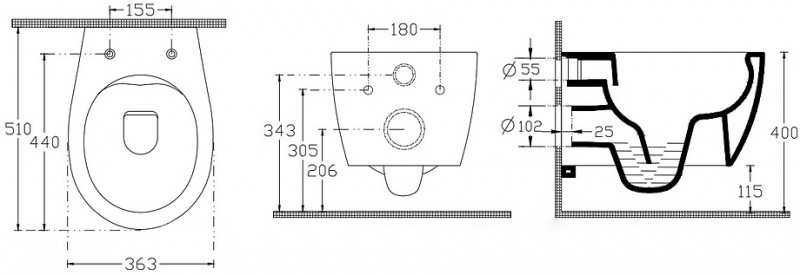 Унитаз подвесной, 4.11004.20 FANTASY, rimless, без сиденья, 510x363мм, белый (269463)