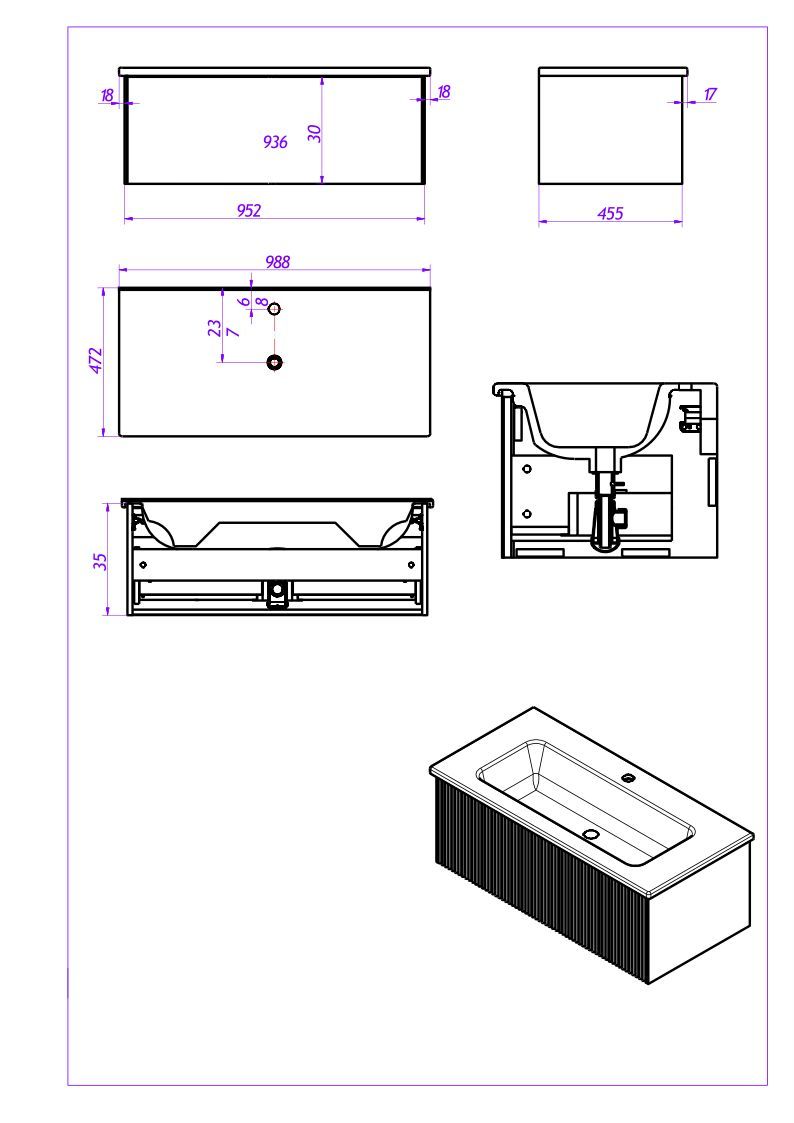 Тумба под раковину La Fenice Terra Blugrigio 100 см синяя матовая