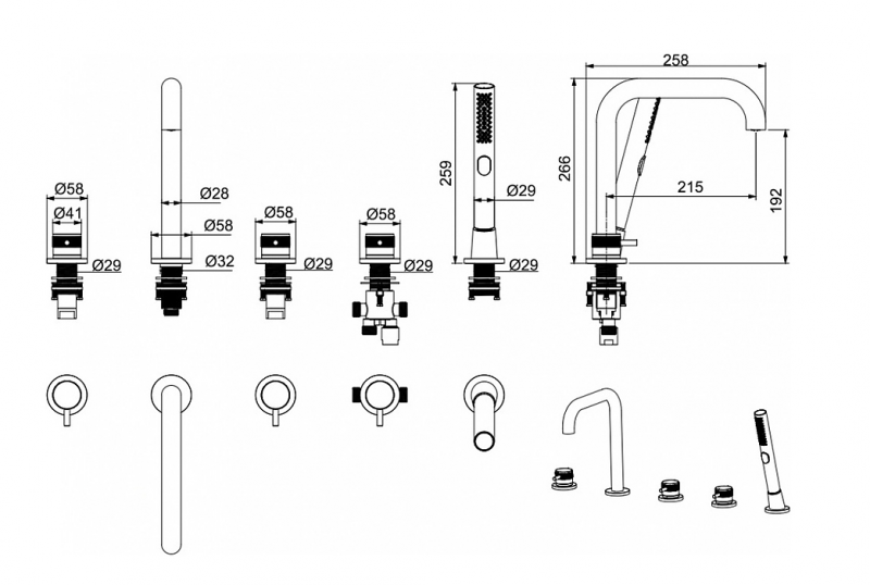 Cмеситель на борт ванны, 5.31007-31 PRIORITY излив 190мм, Kerox, скрыт.часть, черн.мат (265368)