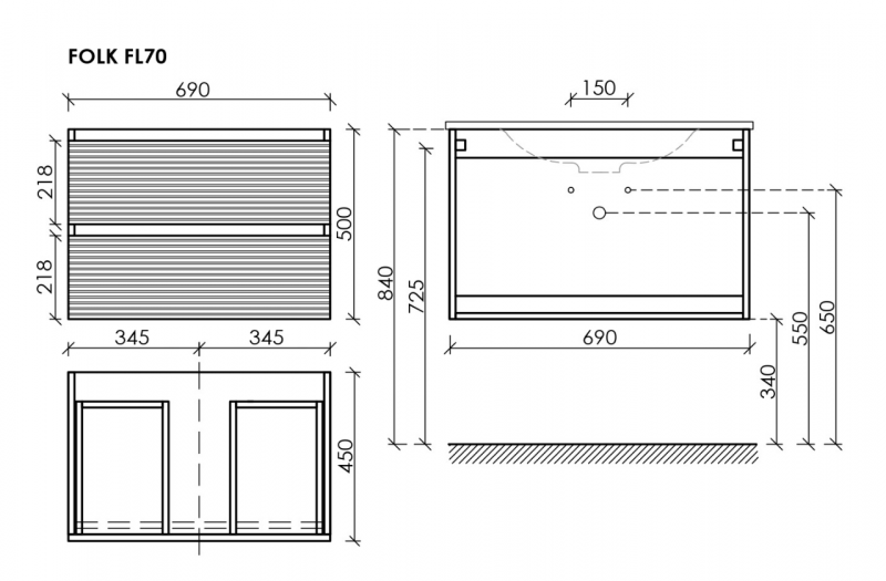 Тумба SANCOS подвесная Folk 2я цв. Ergraut Soft, FL70ES