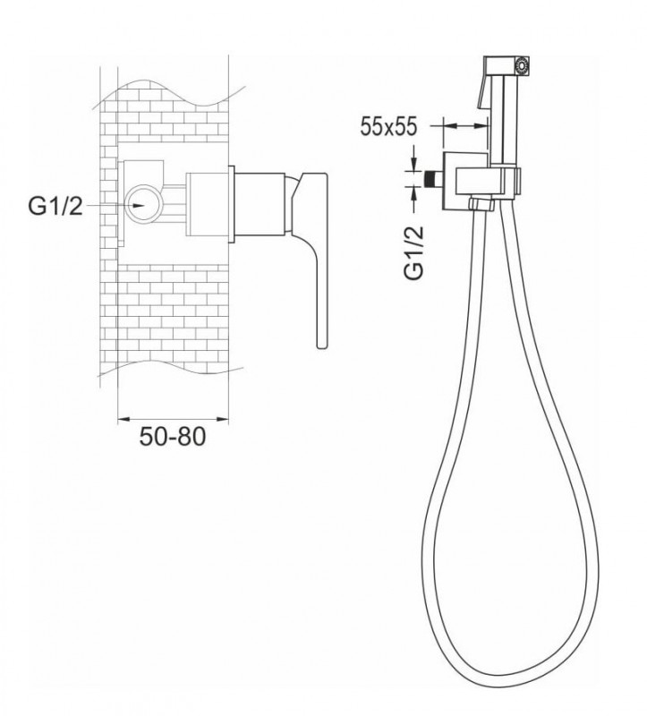 Смеситель с гигиеническим душем, черный R1005H ROSE