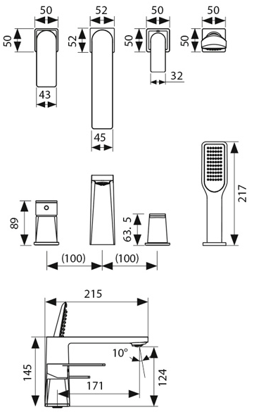 Смеситель для ванны на борт, на 4 отверстий, KAISER Terso 70122