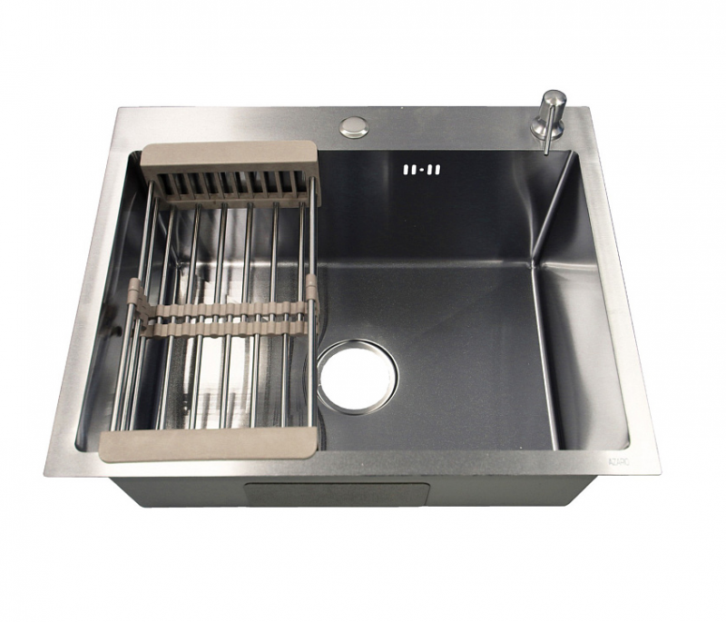 Мойка кухонная AZARIO NICOLE (500*500*220) нержавеющая сталь серебро (сифон, диспенсер,коландер)