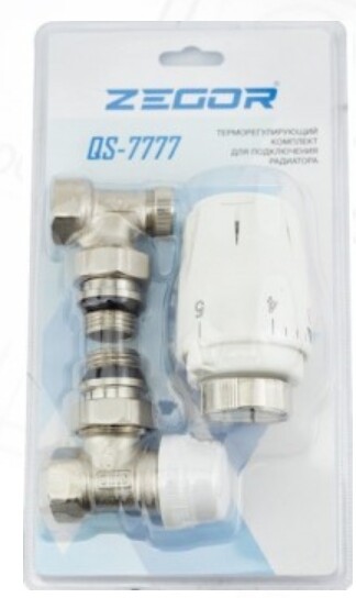 Комплект радиаторный термостатический угловой (2 крана + термоголовка) 1/2", Zegor QS-7777