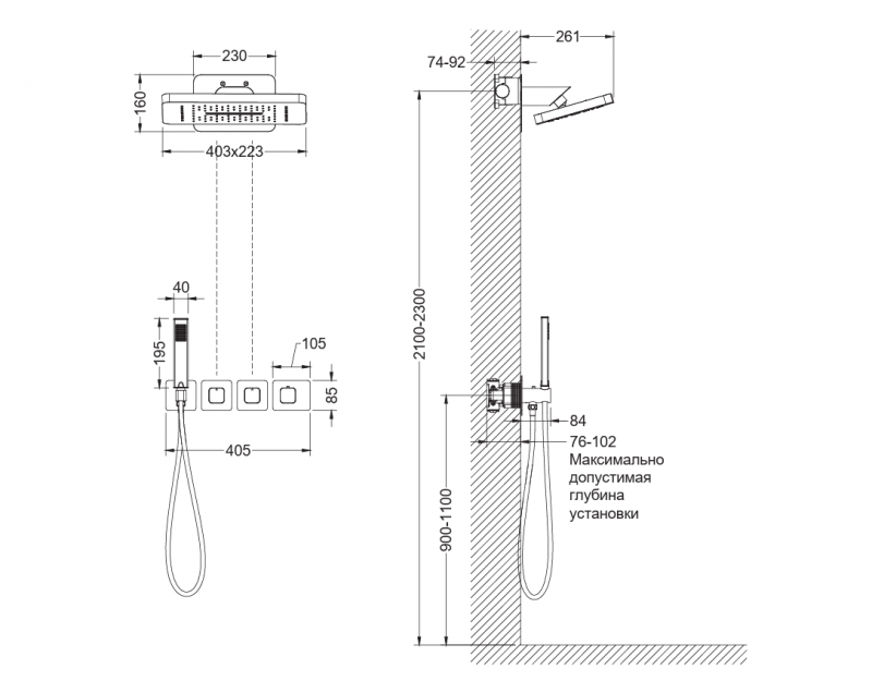 Душ. система SX-5249/17SM TIMO Petruma brushed gold (встроенная с термостатом)