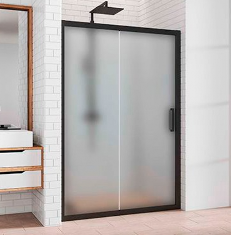 Душевая дверь Kubele DE019D2-MAT-BLMT 145 см профиль черный мат, стекло мат бесцв, 6мм
