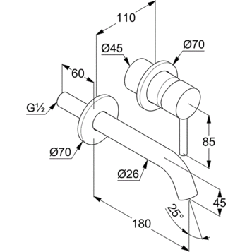 Смеситель для раковины с внутр.частью в комплекте KLUDI BOZZ 38244N076S (брашированное золото, L-18)