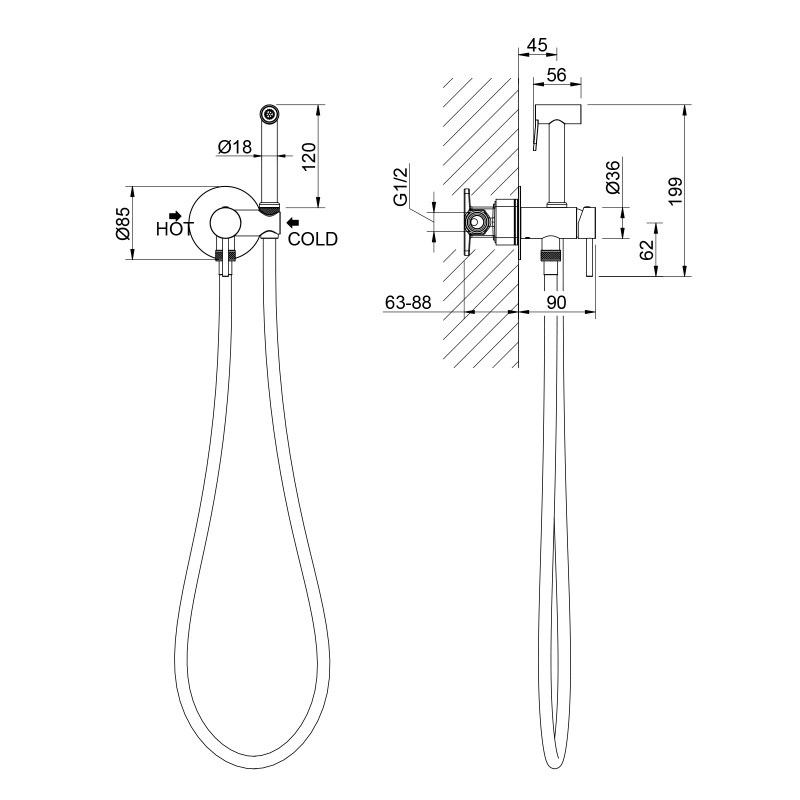 Смеситель с гигиеническим душем Saona 2338/00SM Хром
