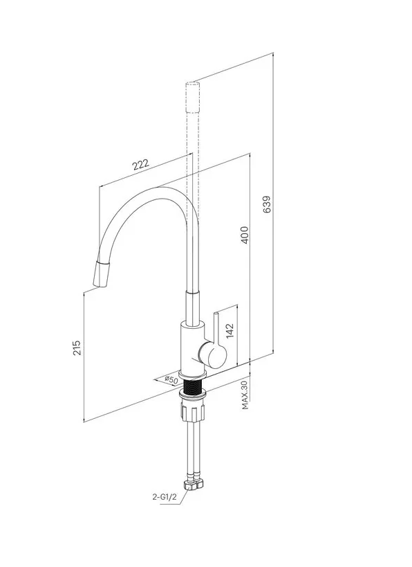 Смеситель для кухни с гибким изливом, сатин, Meal, Milardo, M01BN0FM05