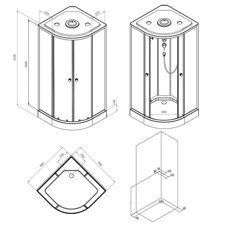 Душевая кабина AM.PM X-Joy W94C-401-090MT, 90х90 см, низкий поддон, матовый хром