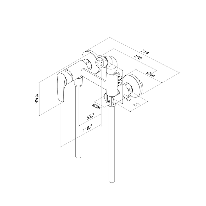Смеситель с гигиеническим душем, матовый черный, Ray, IDDIS, RAYBL00i08