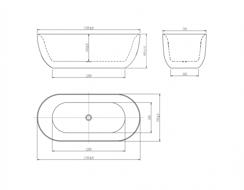 Акриловая ванна Aquatek Афина 170x78 см AQ-144778BL, отдельностоящая