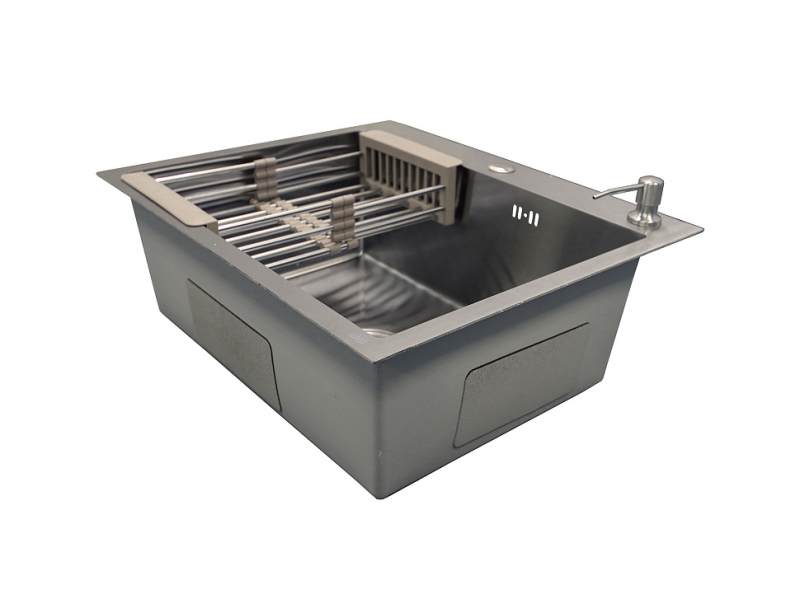 Мойка куханная AZARIO NICOLE (600*500*220) нержавеющая сталь серебро (сифон, диспенсер,коландер)