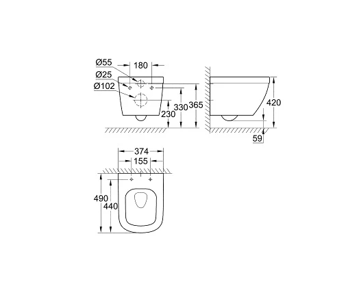 Унитаз подвесной, компактный с PureGuard, GROHE Euro Ceramic, альпин-белый, (39206000)