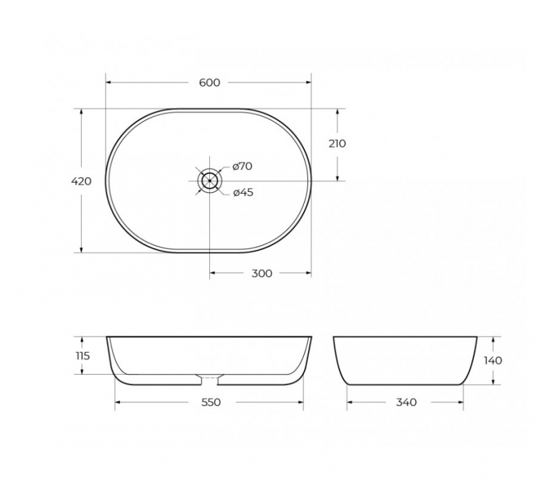 Раковина накладная 60x42 белый BB1084 BelBagno (Донный клапан приобретается отдельно) (256916)