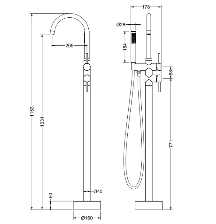 Смеситель для ванны напольный 2300/00Y-CR chrome TIMO Timo Saona