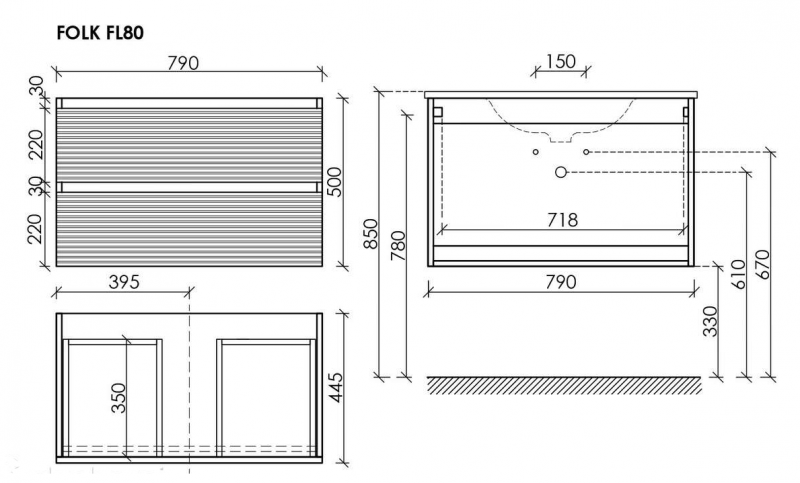 Тумба SANCOS подвесная Folk 2я цв. Ergraut Soft FL80ES