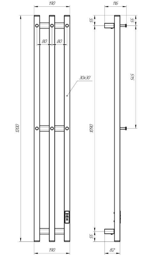 Полотенцесушитель электрический КС белый Дуэт 3 190*1200 U ПРОФИЛЬ САНПРИЗ